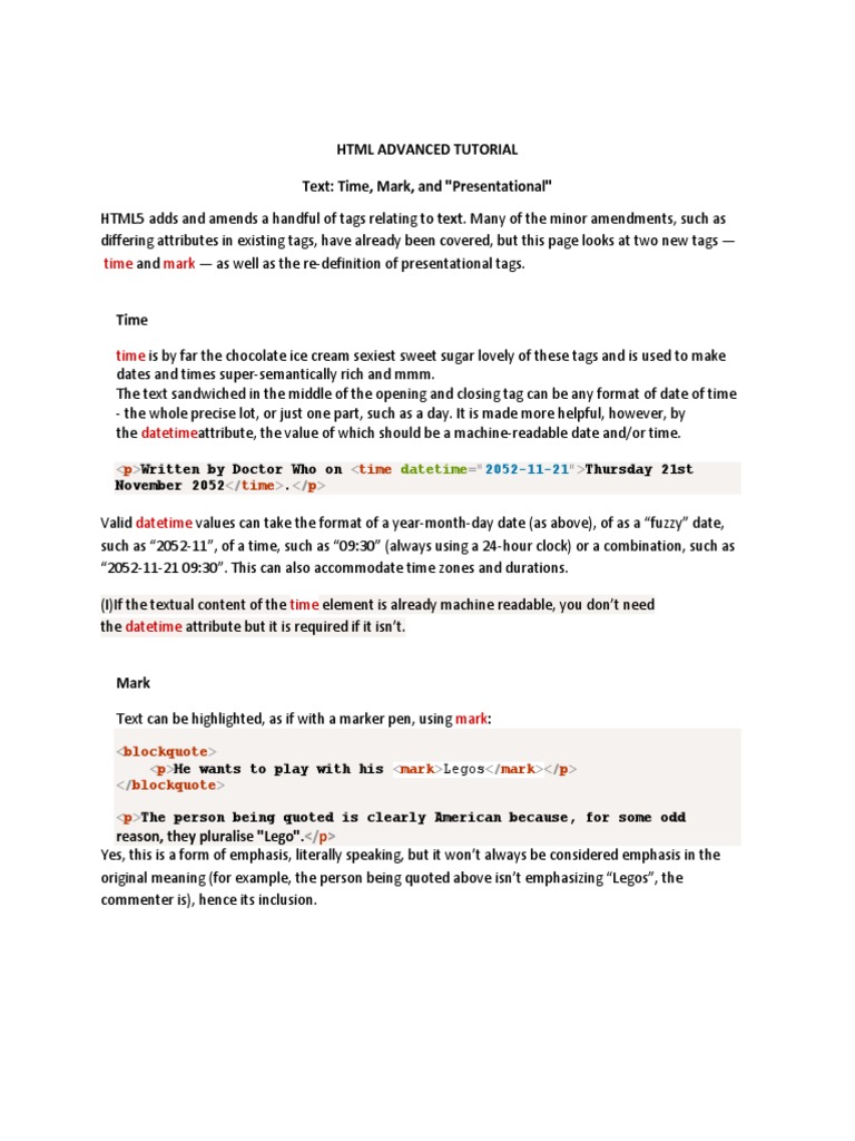 HTML Advanced Tutorial | PDF | Html Element | Html