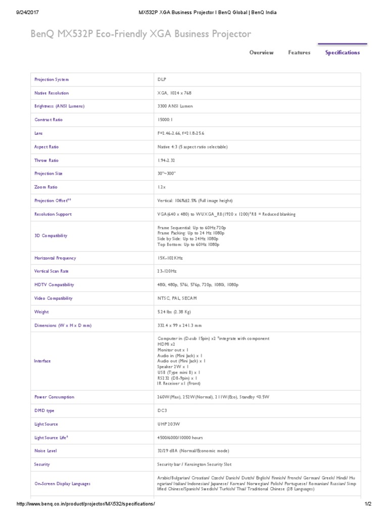 Benq Projector PDF Display Resolution Filmmaking