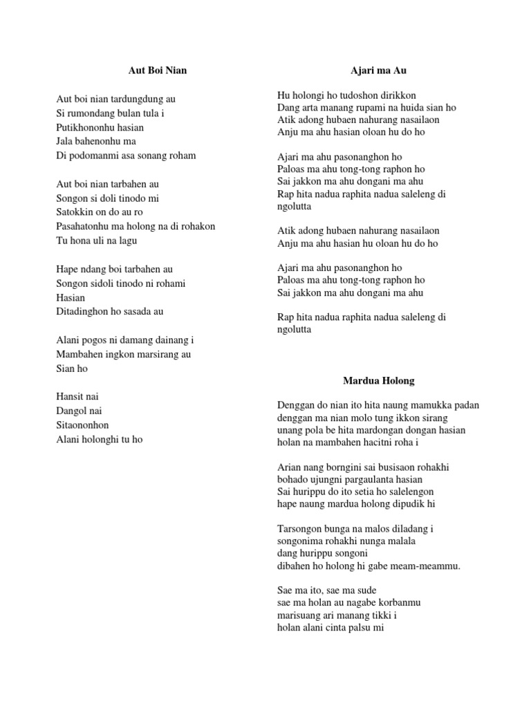 Teks Lagu Sai Anju Ma Au - Berbagai Teks Penting