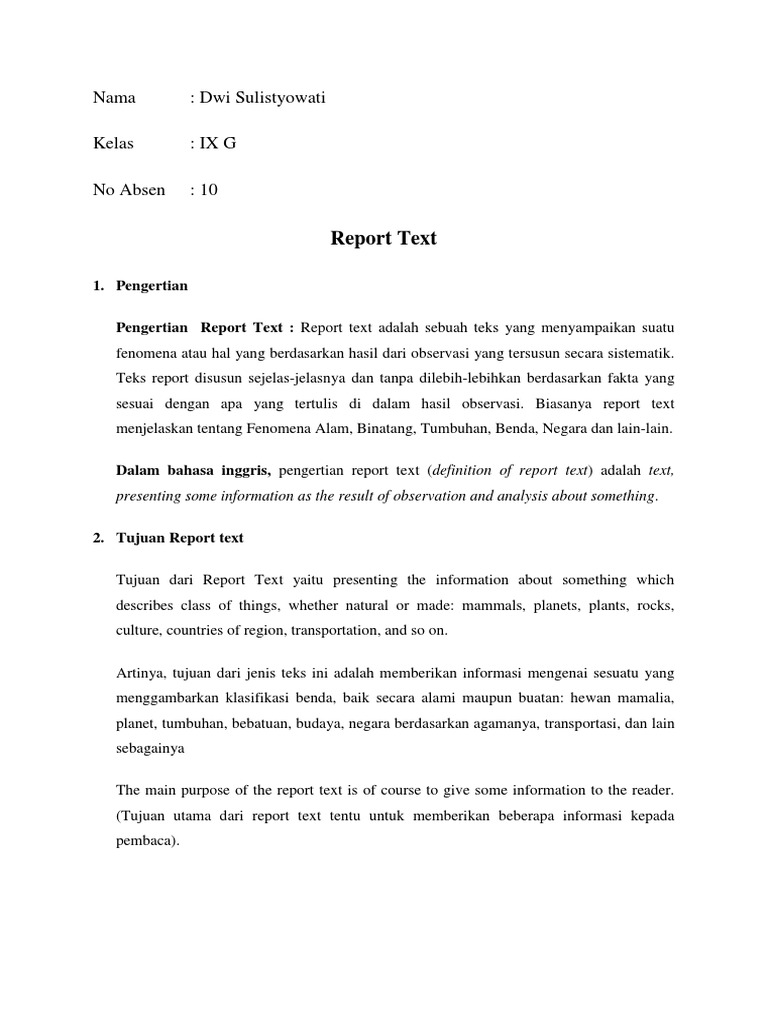 Pengertian Teks Report Dalam Bahasa Inggris Terkait Teks