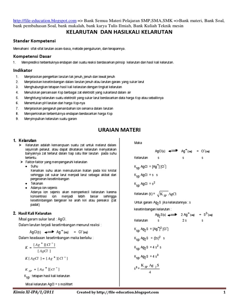 Contoh Soal Dan Pembahasan Tentang Kelarutan Dan Hasil