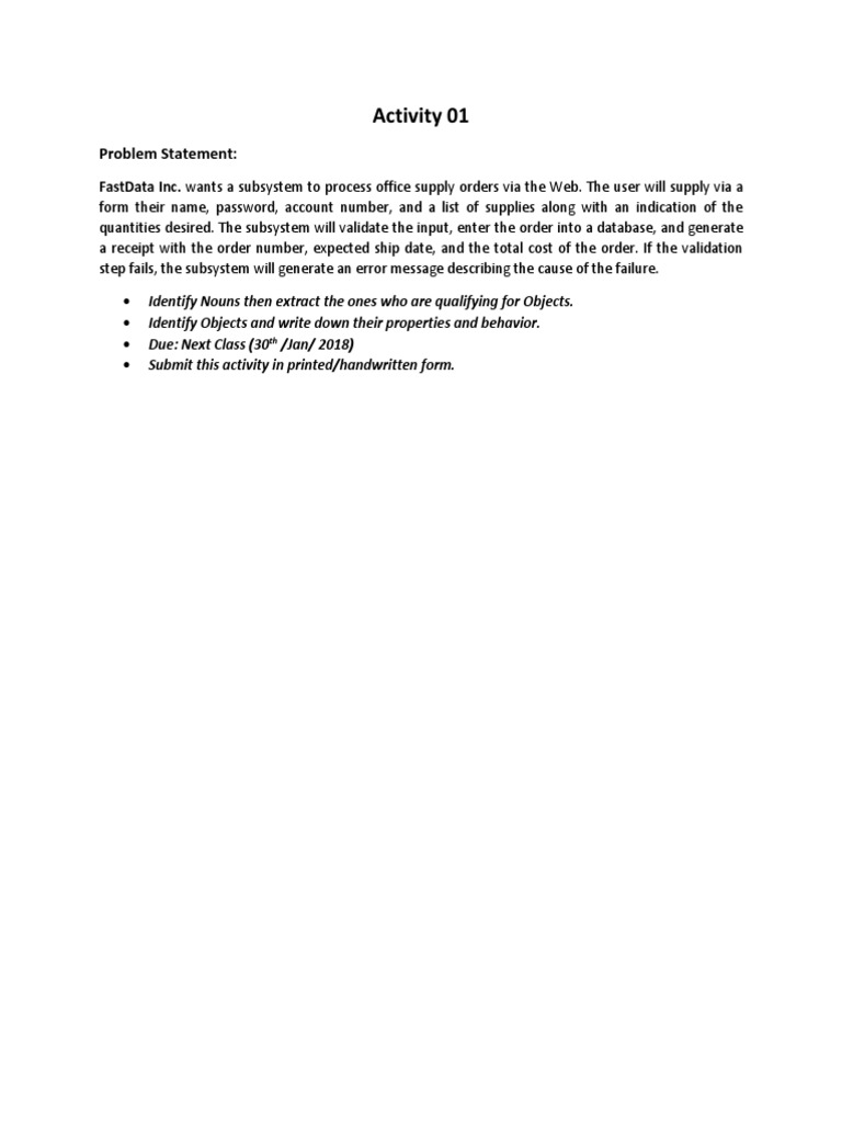 Activity 01: Problem Statement | PDF | Business | Computers