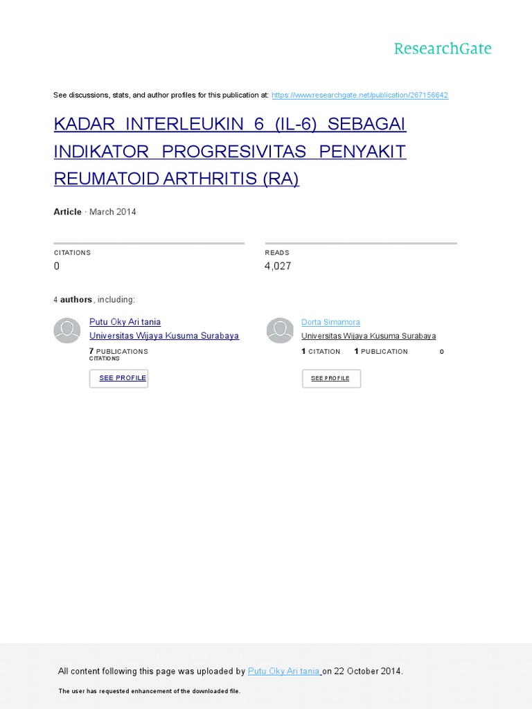 IL-6 Levels in Rheumatoid Arthritis | PDF | Science & Mathematics