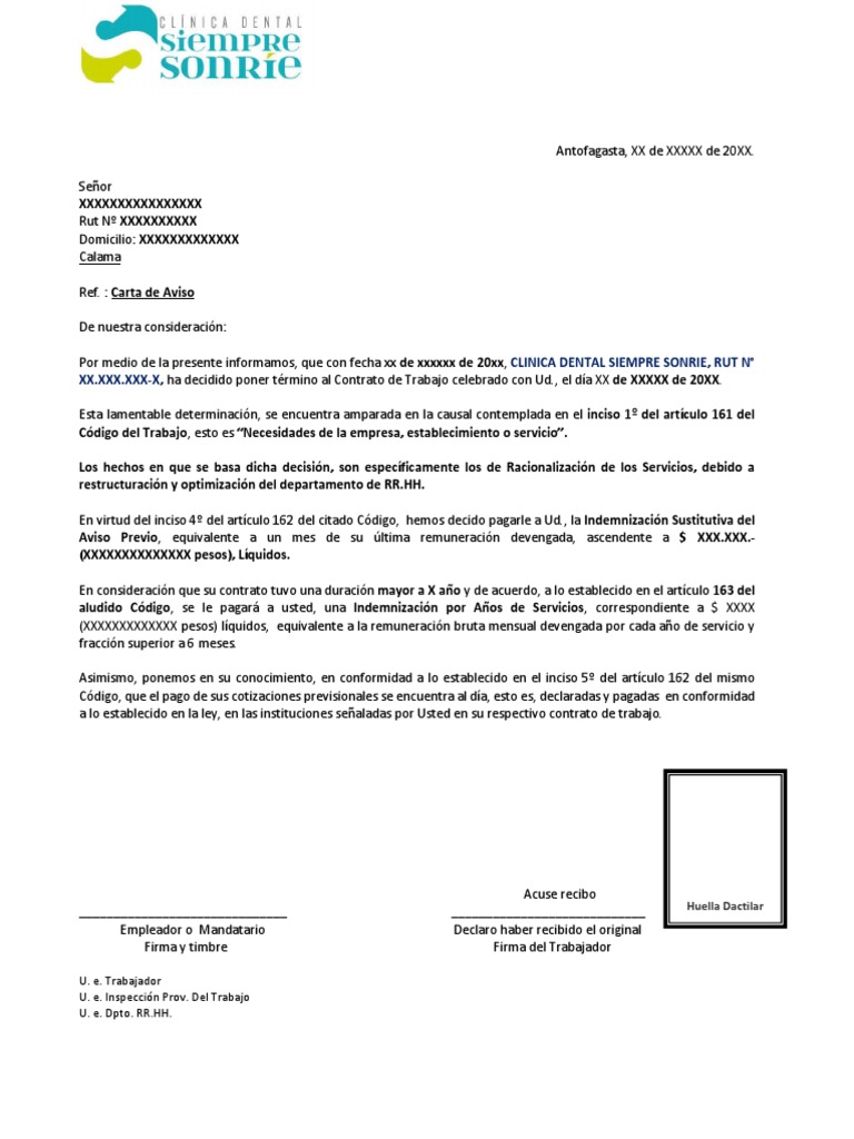 Formato Carta de Aviso Termino Contrato