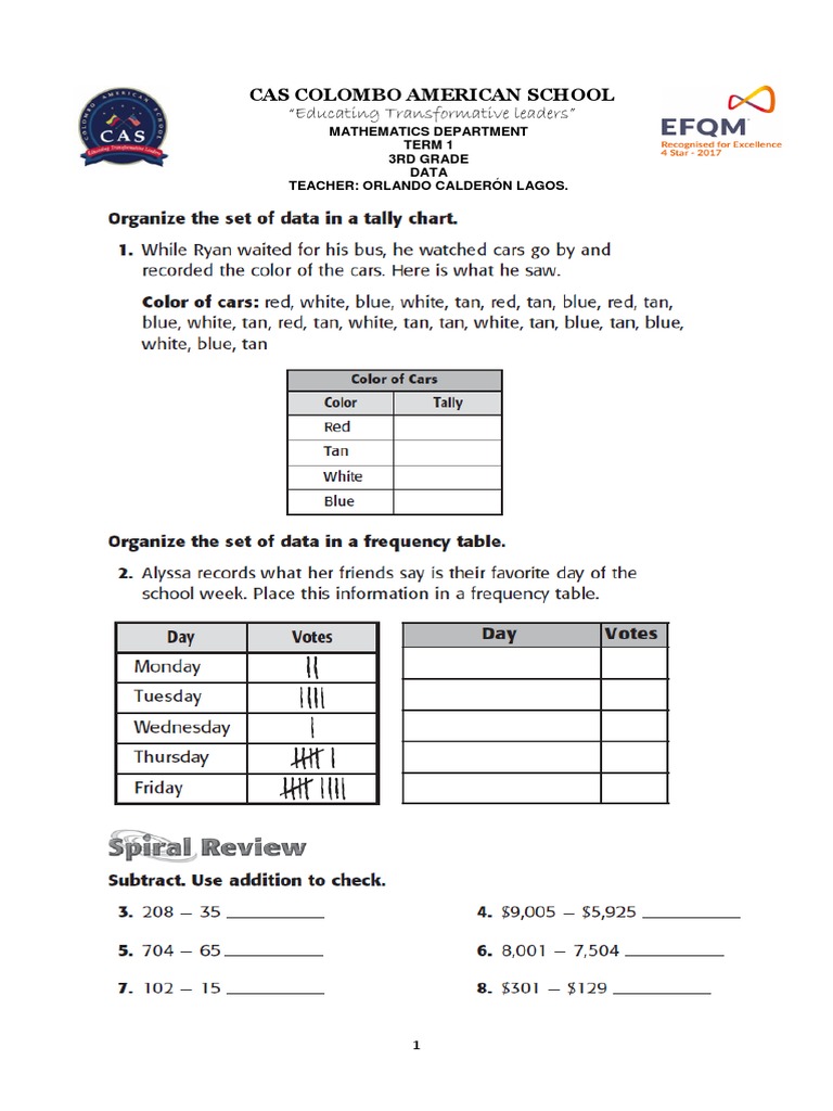 3rd Grade Math Data - CAS Colombo | PDF