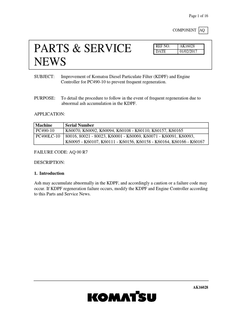 Komatsu KDPF Improvement Guide | PDF | Screw | Electrical Wiring