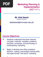 Marketing Planning & Implementation: Mr. Abid Saeed