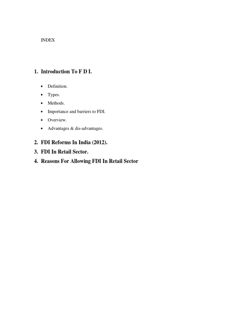 FDI Overview and Impact on India | PDF | Foreign Direct Investment | Retail