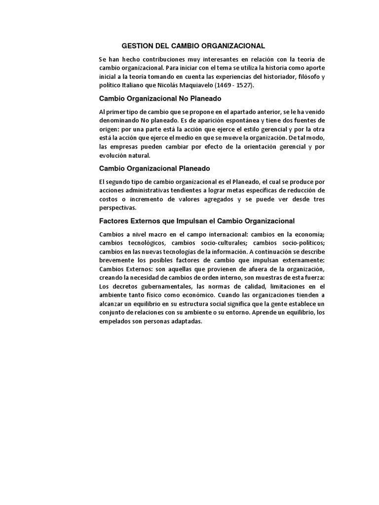 Gestion Del Cambio Organizacional | PDF