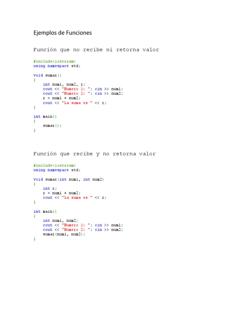 Ejemplos de Funciones en C++ | PDF