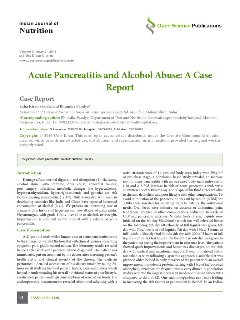 Acute Pancreatitis and Alcohol Abuse: A Case: Nutrition | PDF | Public ...