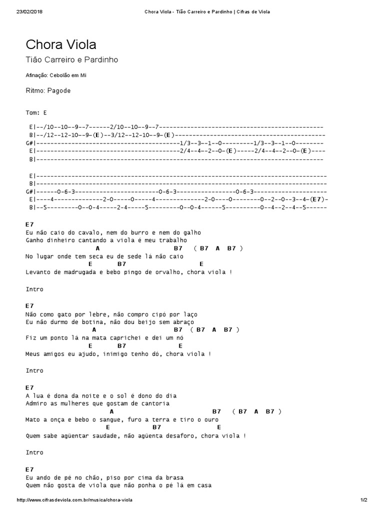Chora Viola - Tião Carreiro e Pardinho - Cifras de Viola | PDF | Lazer ...