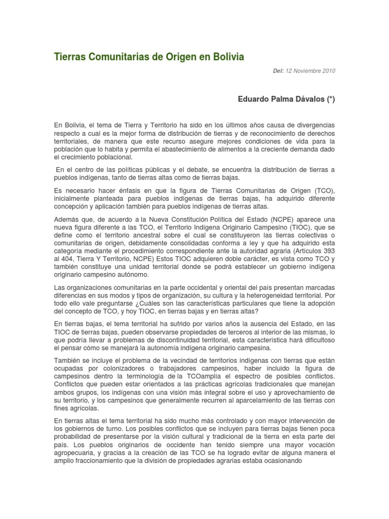 Tierras Comunitarias de Origen en Bolivia | PDF | Bolivia | Science