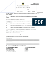 Prueba de Ciencias Luz Natural y Artificial
