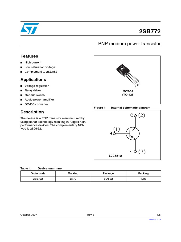PNP Medium Power Transistor: Features | PDF | Bipolar Junction ...