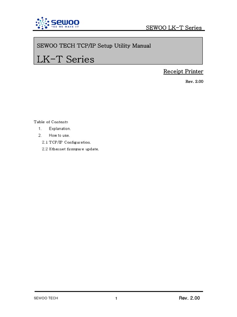Sewoo LK-T Series TCP/IP Setup Guide | PDF