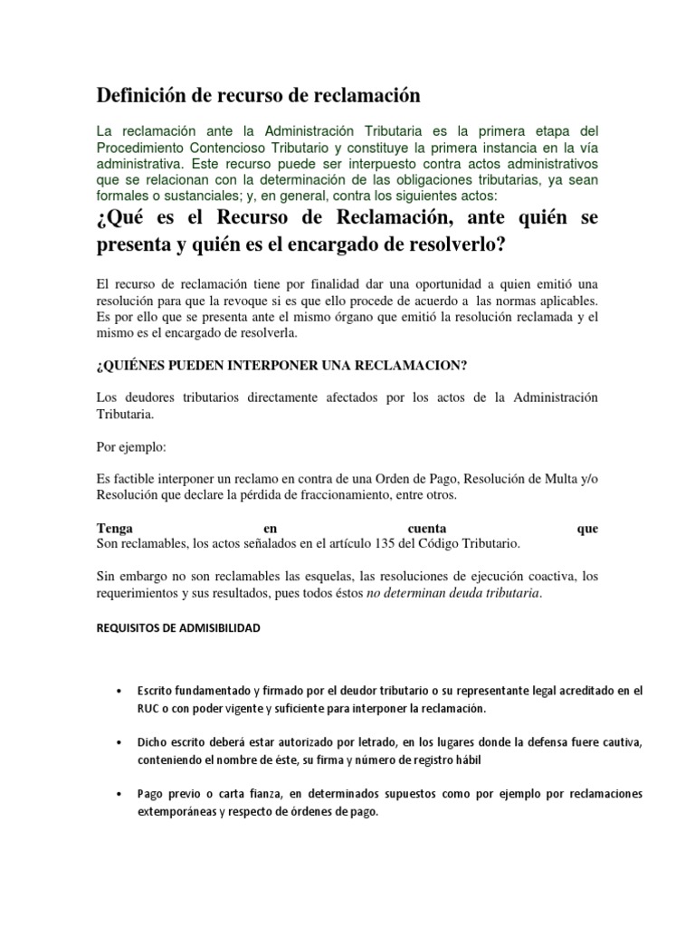 Reclamación administrativa definición