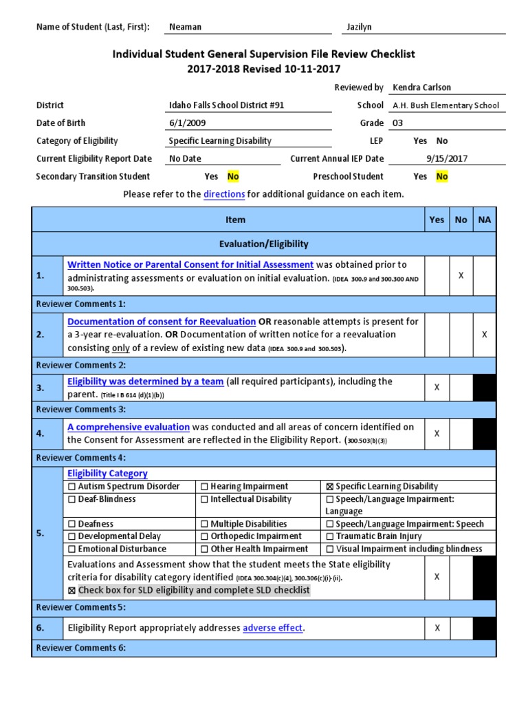 General supervision file review checklist 2 individualized education