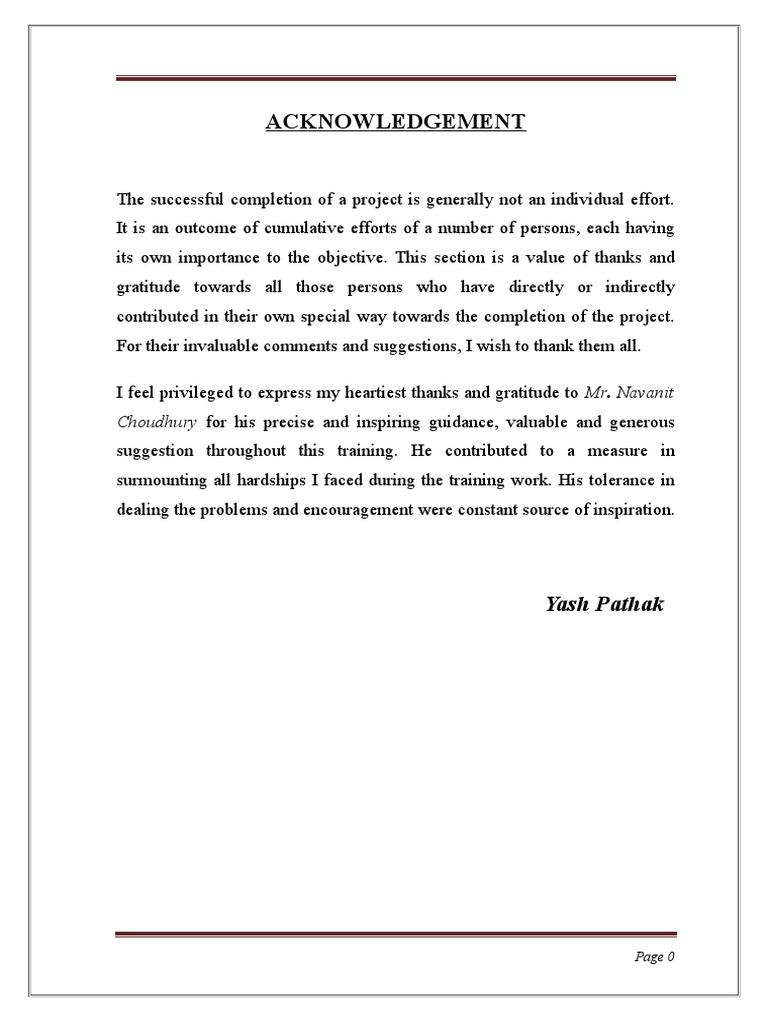 Acknowledgment of Project Contributions | PDF
