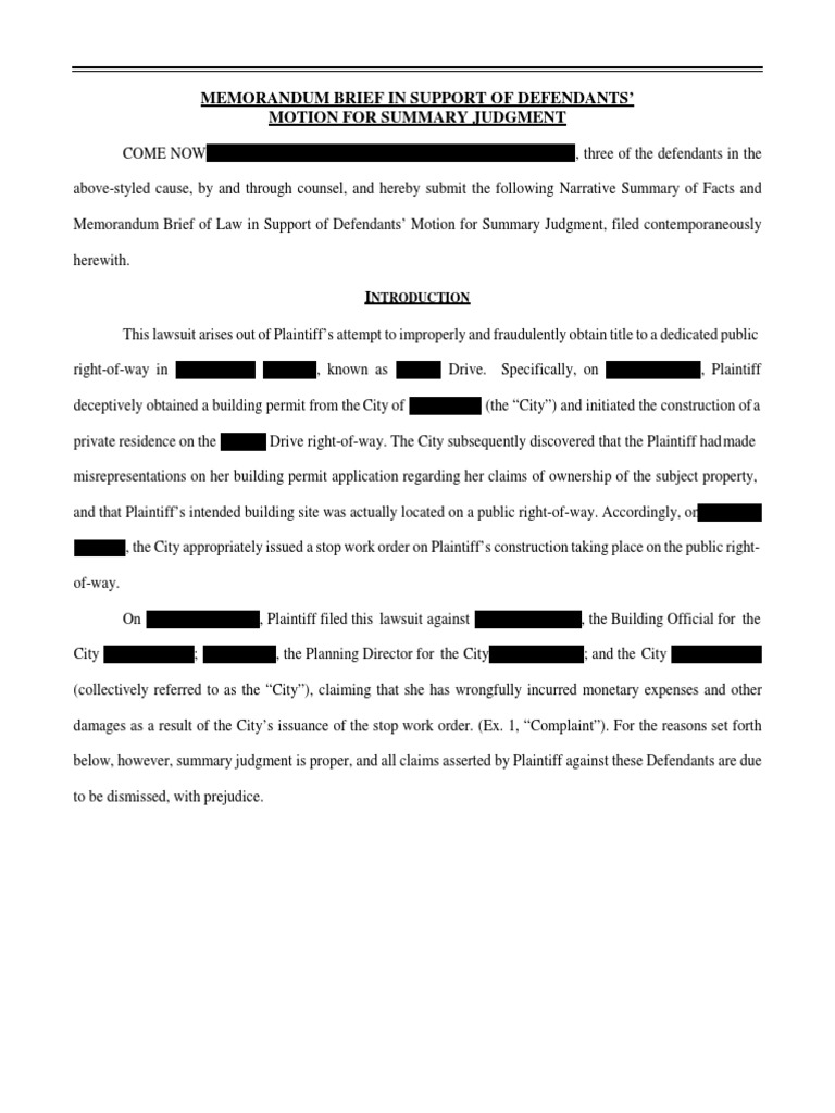 Memorandum Brief in Support of Defendants' Motion For Summary Judgment ...
