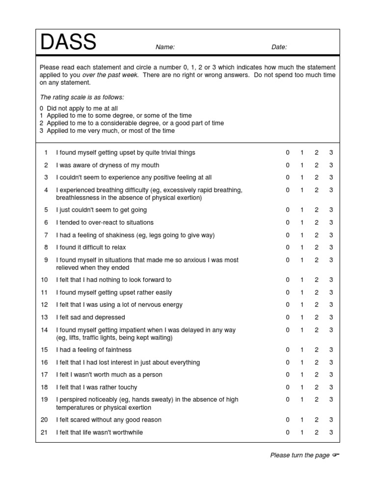 Depression Anxiety Stress Scales (19923) 42 Item Version Anxiety