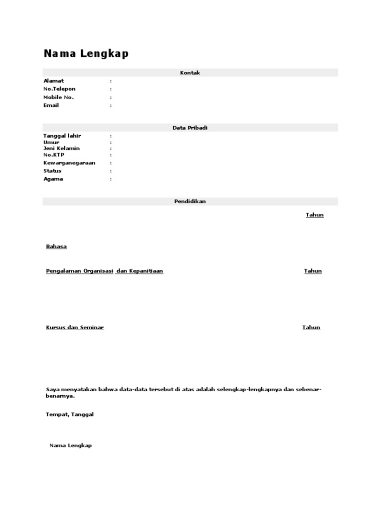 Template CV-Bahasa Indonesia