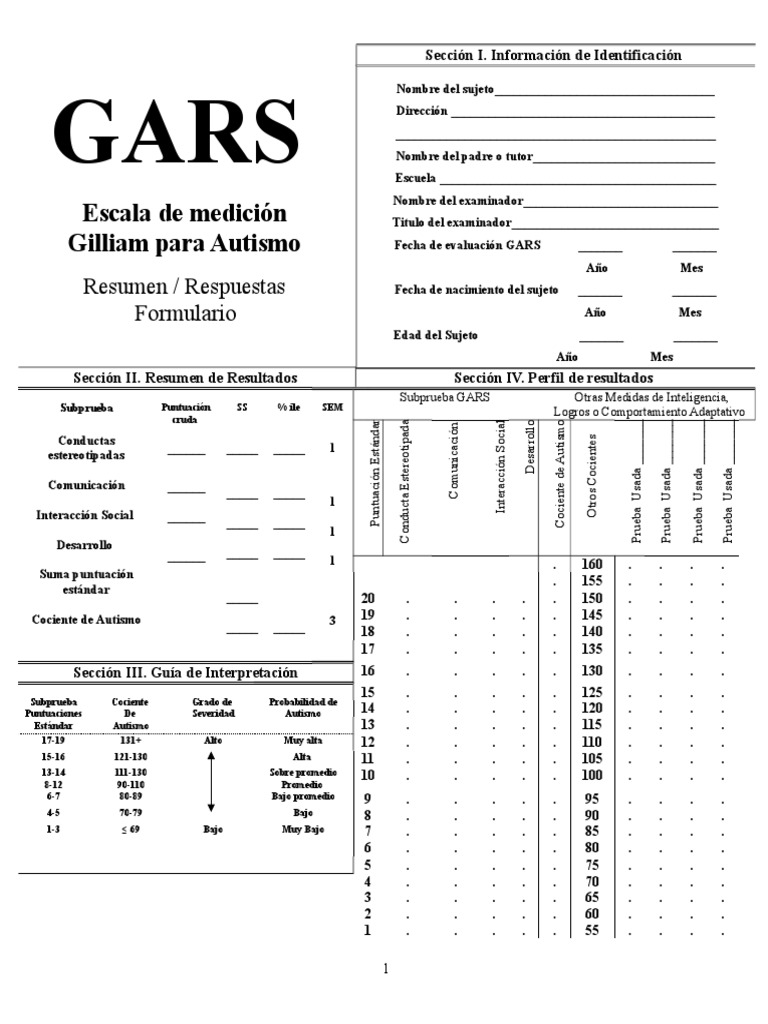Escala Gilliam para Autismo GARS-3 | PDF | Autismo | Validez (Estadísticas)