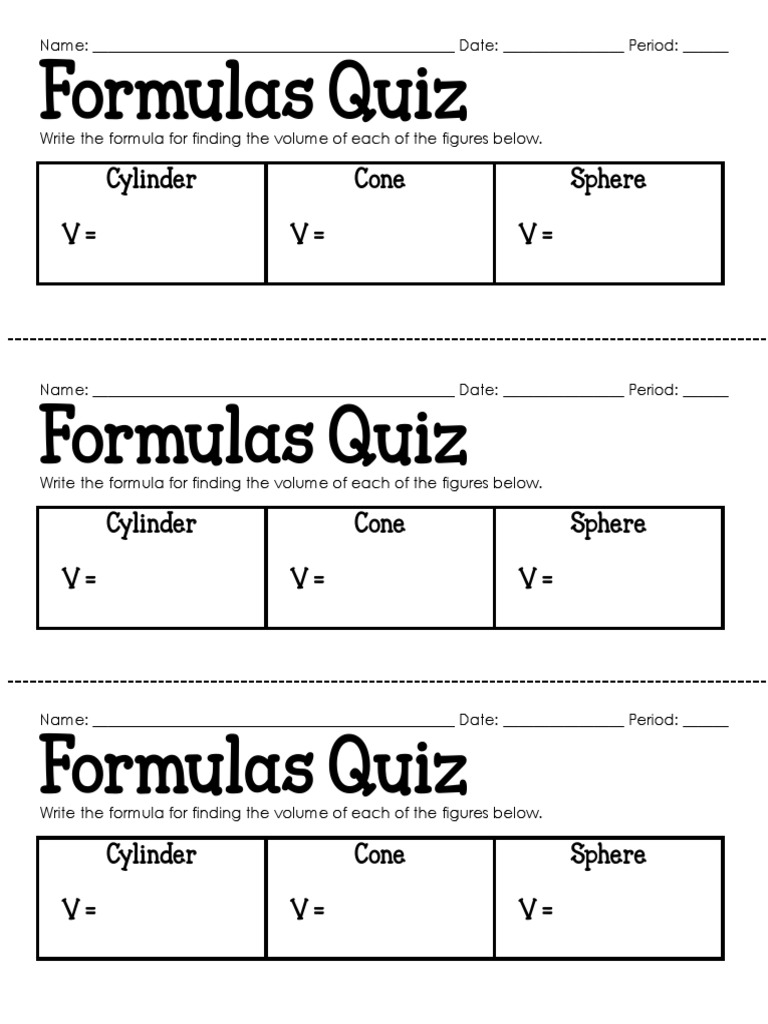 Quiz Volume of Cylinders Cones and Spheres PDF Volume Sphere