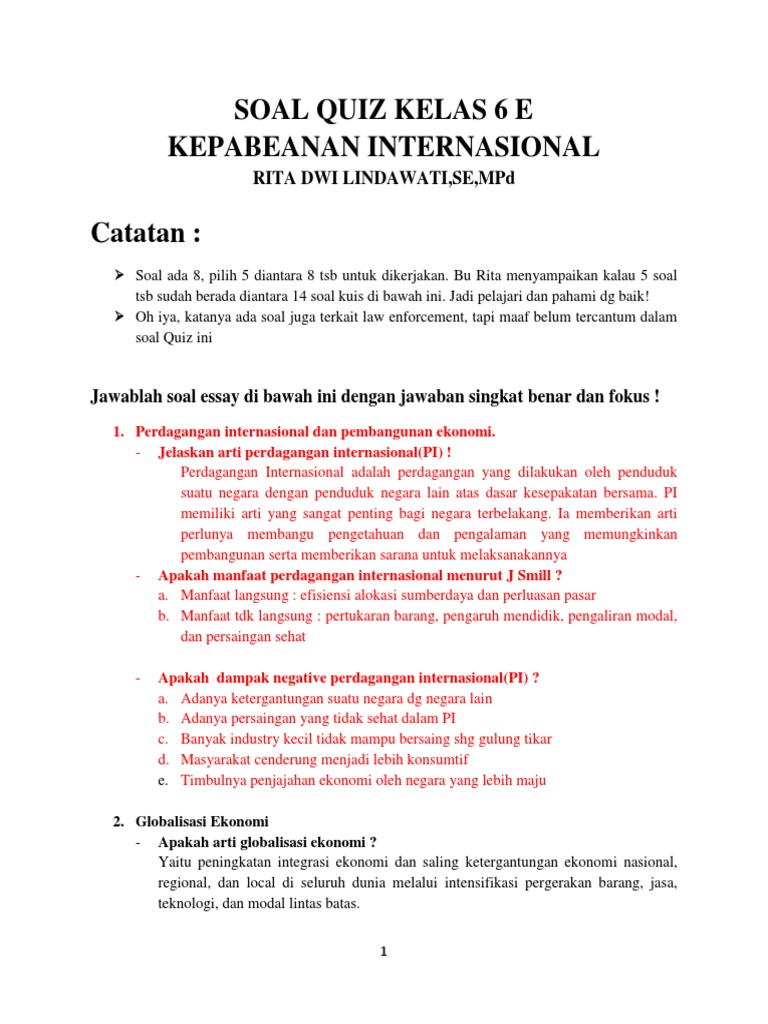 Contoh Soal Essay Perdagangan Internasional Guru Paud