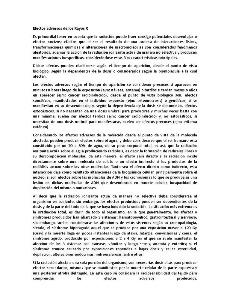 Efectos Adversos de Los Rayos X | PDF | Radiación ionizante