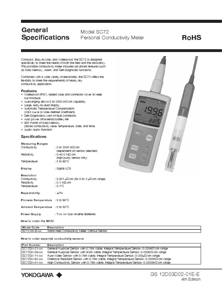 Yokogawa Conductivity Meter Electrical Resistivity And Conductivity