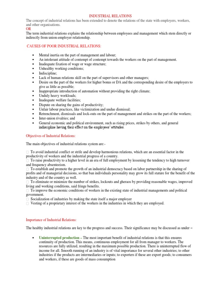 Causes Of Poor Industrial Relations PDF Industrial Relations