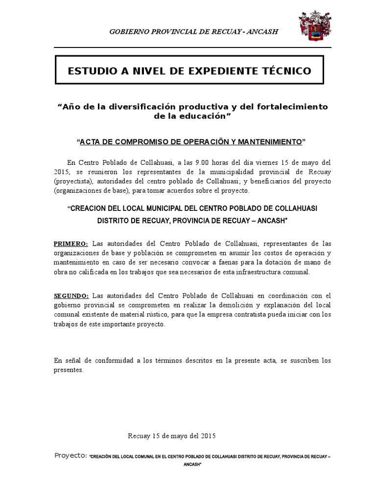 Acta de Compromiso de Mantenimiento PDF Science Tecnología (general)