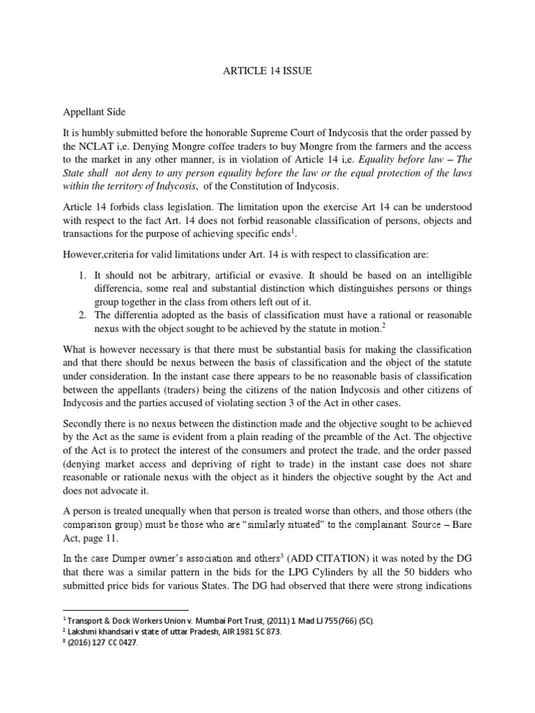 Article 14 Violation in Mongre Trade Case | PDF | Equal Protection ...