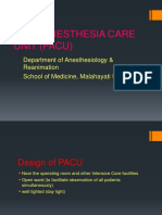 Post Anesthesia Care Unit (Pacu) : Department of Anesthesiology & Reanimation School of Medicine, Malahayati University