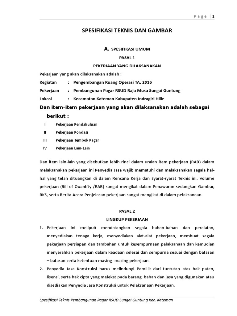 Spesifikasi Teknis | PDF