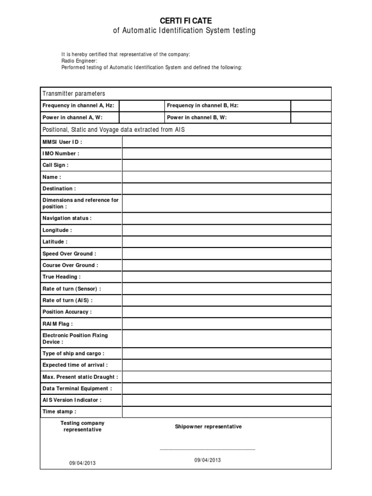 AIS Testing Certificate Details | PDF