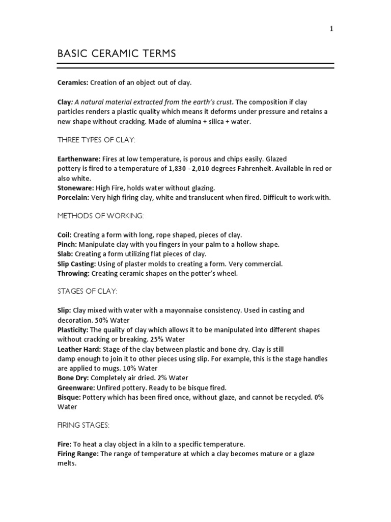 Basic Ceramic Terms PDF Pottery Industries
