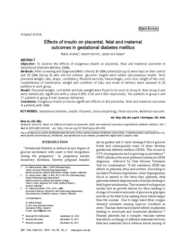 Insulin's Impact on Gestational Diabetes Outcomes | PDF | Gestational ...