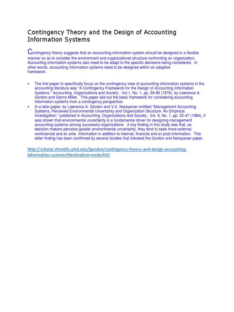 Contingency Theory and The Design of Accounting Information Systems | PDF