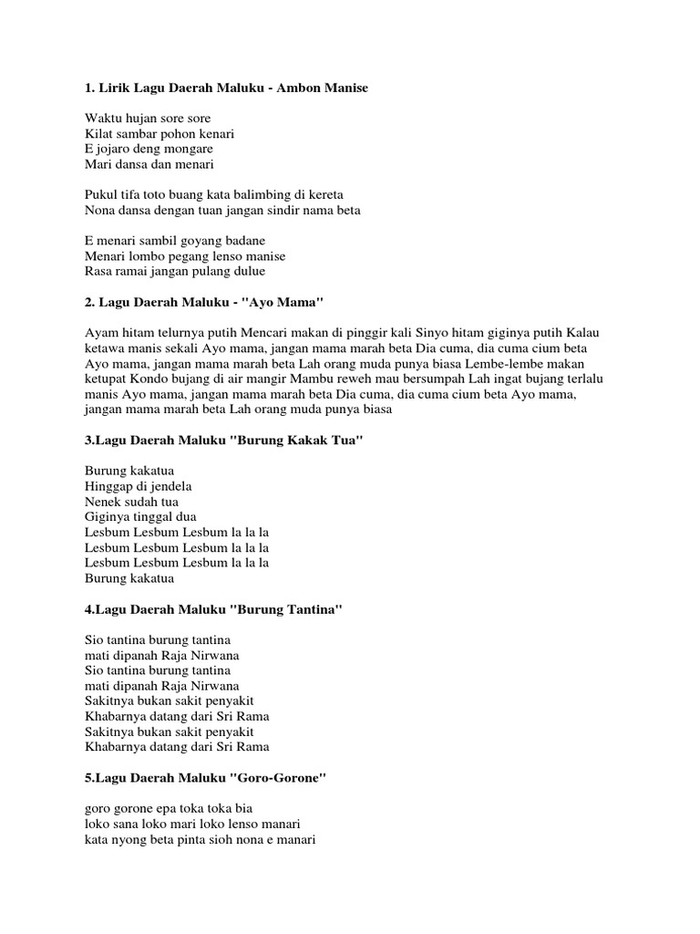 Lirik Lagu Ambon PDF Puisi