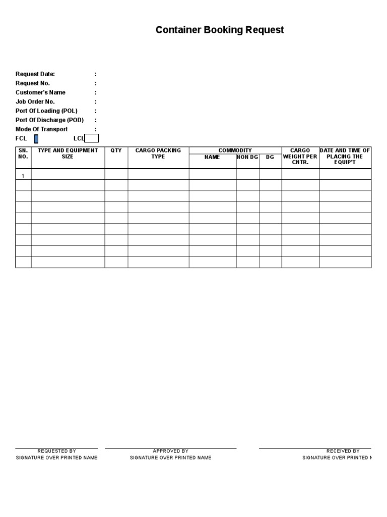Container Booking Request Form | PDF | Law