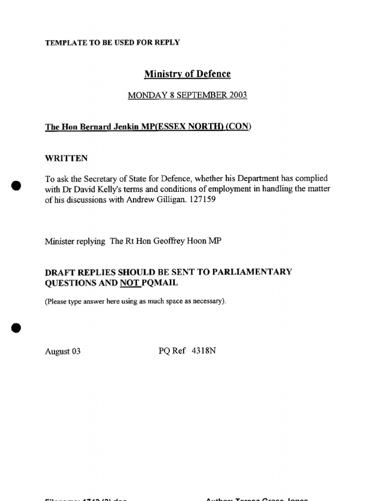 Defence Questions on Dr David Kelly | PDF