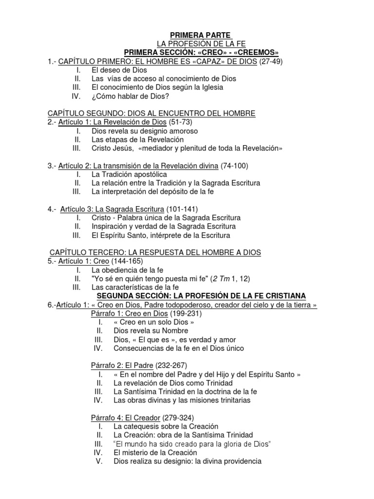 Índice General Del Catecismo de La Iglesia Católica | PDF | Dios en el ...