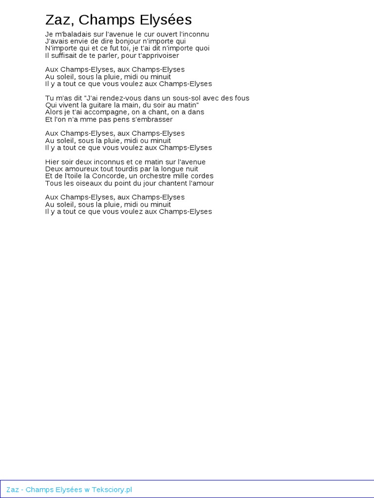 Zaz - Aux Champs-Élysées Lyrics | PDF | Art