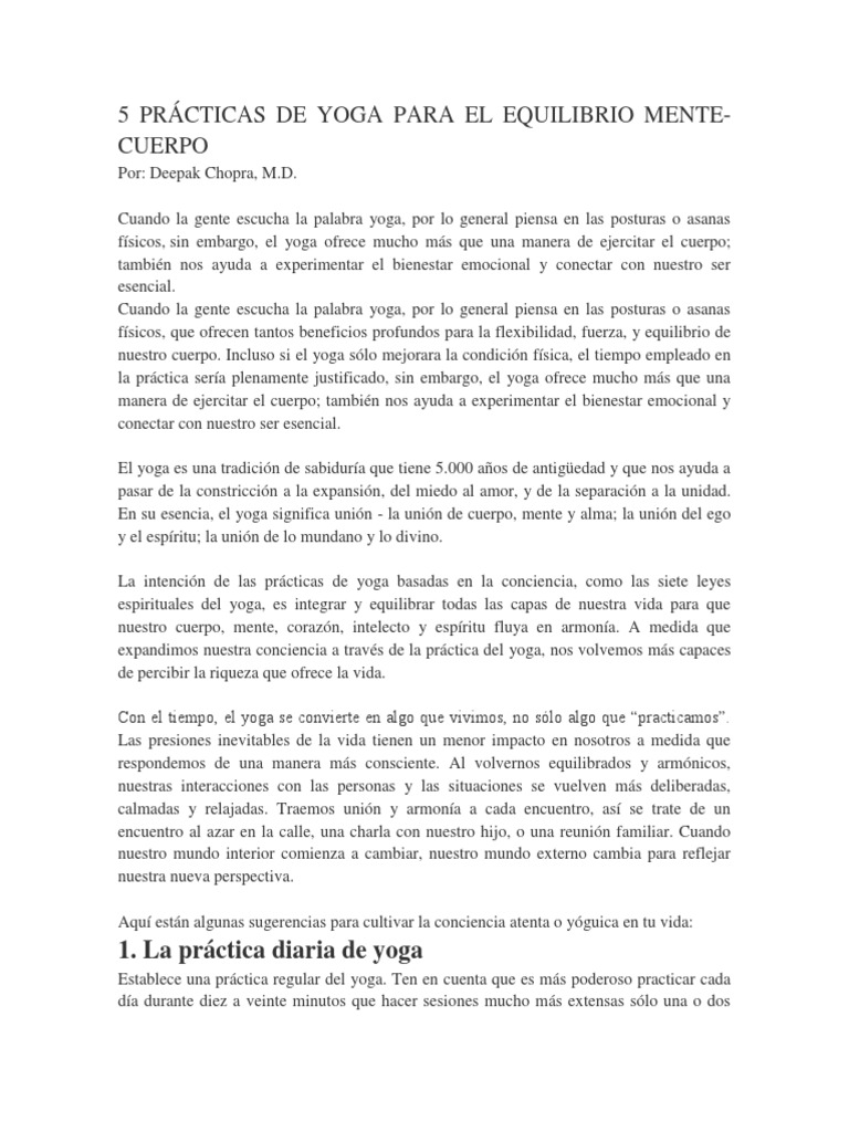 5 Prácticas de Yoga para El Equilibrio Mente | PDF | Yoga | Meditación