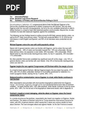 Ca 10 Anzalone Liszt Grove Research D For Michael Eggman March 2018 Pdf Democratic Party United States American Government