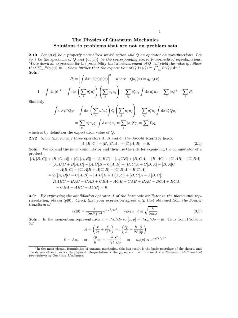 Solutions Quantum Mechanics 2 Pdf Wave Function Field Physics