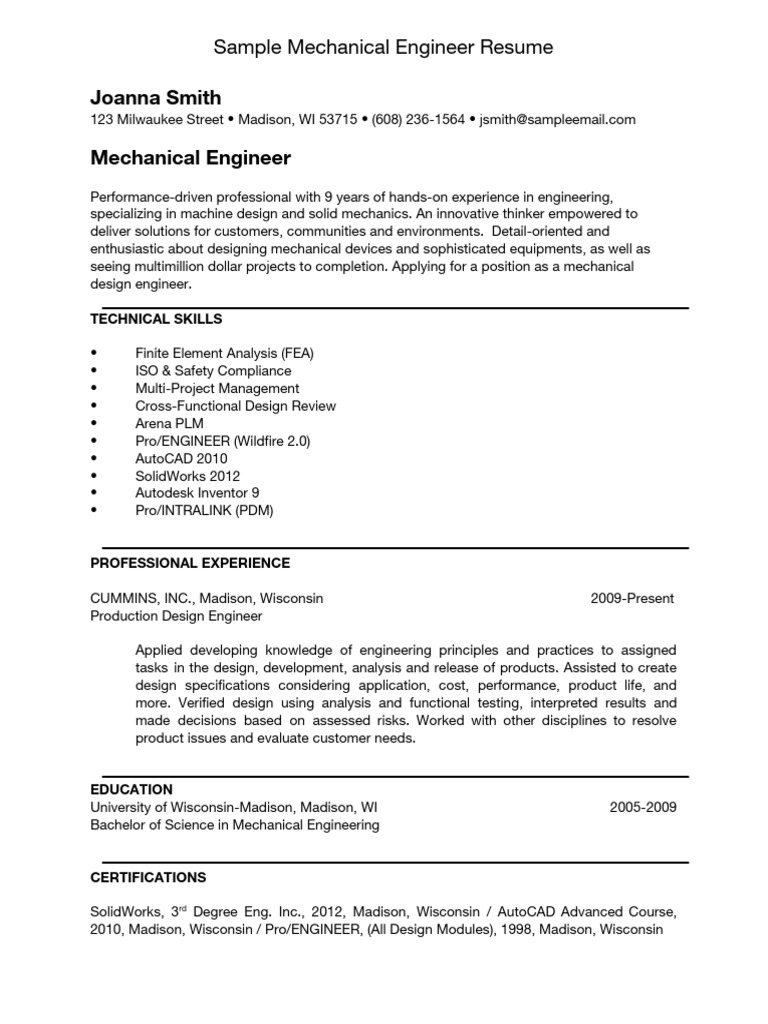 Mechanical Engineer Resume Sample | PDF | Art