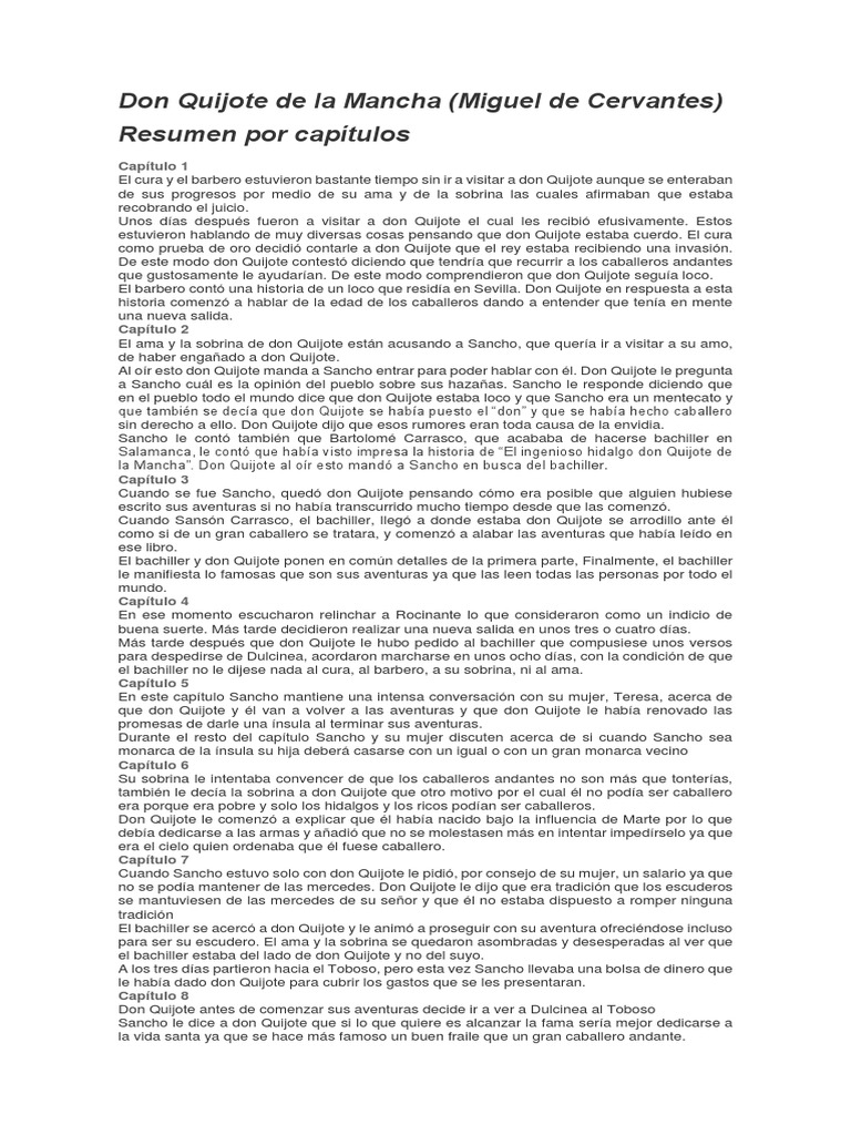 Resumen Breve Quijote de La Mancha | PDF | Don Quijote | Personas